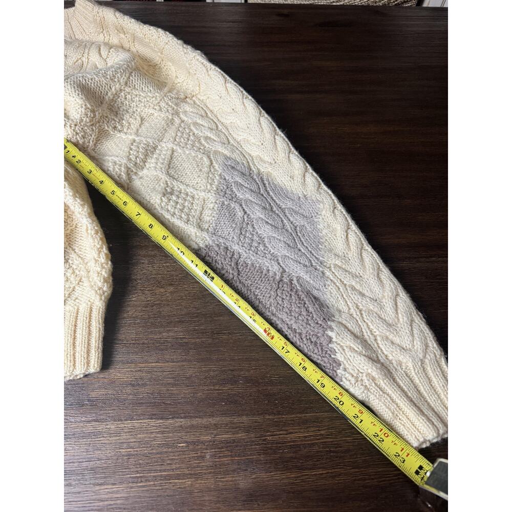 Vintage 100% Wool Sweater Adults XL Yellow Cable Knit Fisherman Pullover Chunky - Picture 6 of 6